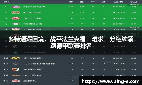 多特遭遇困境，战平法兰克福，难求三分继续领跑德甲联赛排名